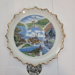 Anco Oregon Coast Souvenir Plate Sea Lion Caves Heceta Head Lighthouse 6.5in